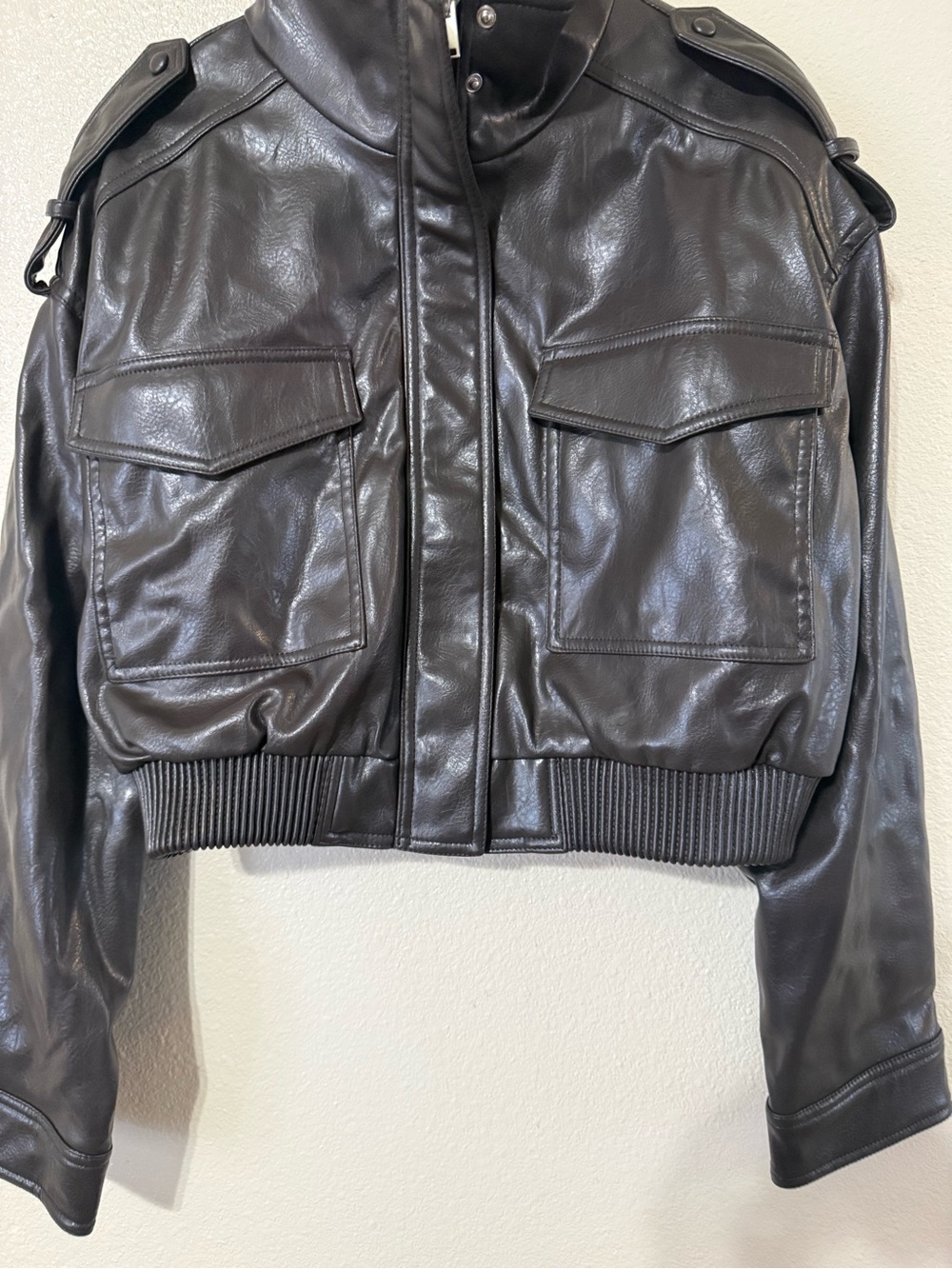Zara Faux Leather Cargo Pocket Cropped Bomber Jacket size large - Picture 10 of 12
